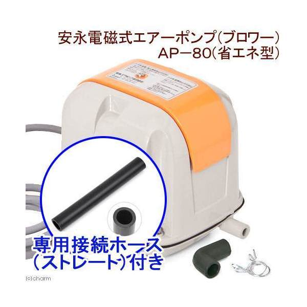 安永電磁式エアーポンプ（ブロワー）　ＡＰ－８０Ｇ（省エネ型）　１２０ｃｍ以上水槽用＋接続ホース（ストレート）